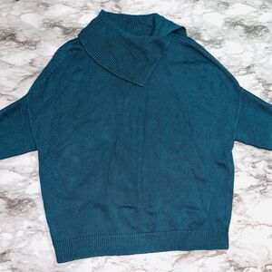 CABI Fold Over Cowl Neck Sweater Dolman Sleeves Knit Relaxed Green Women Sm